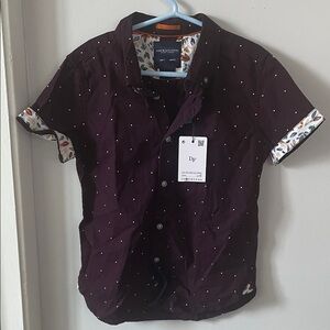 Denim & Flower Kids' Dark Purple Polka Dot Button Down Shirt